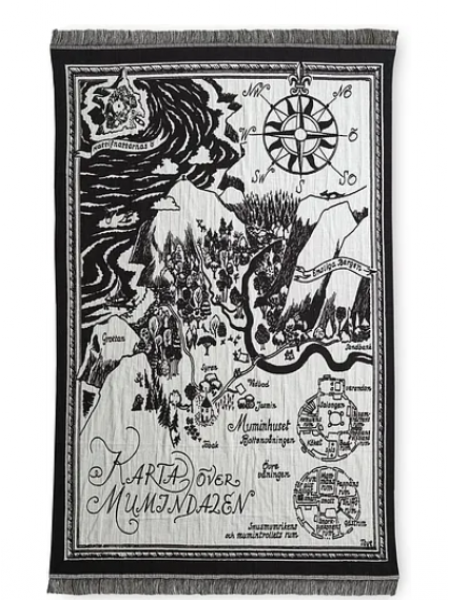 Ворсовое одеяло Finlayson Moomin Map Snooze черно-белая 130 x 180 см