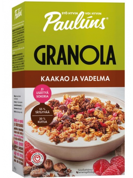 Мюсли с какао и малиной Paulúns Granola Kaakao Ja Vadelma 450г