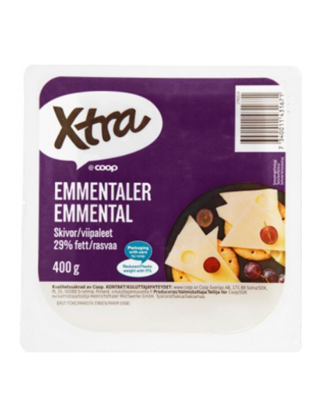 Сыр сливочный X-tra Emmental 29% 400г в нарезке