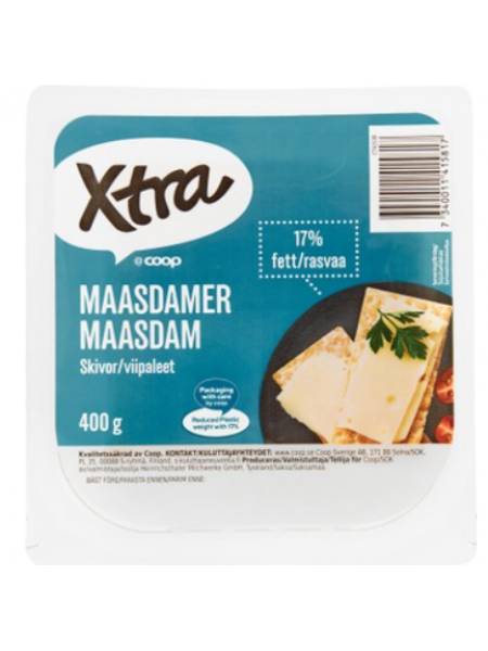 Сыр сливочный X-tra Maasdam 17 % 400г в нарезке